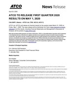 ATCO to Release First Quarter 2020 Results on May 1, 2020