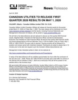 Canadian Utilities to Release First Quarter 2020 Results on May 1, 2020