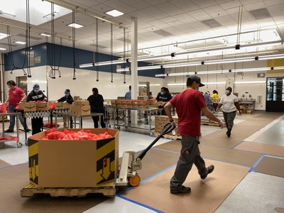 Working together, the Oakland Unified School District and Alameda County Community Food Bank are distributing an average of 5,000 meals a day from The Center to aid Coronavirus relief efforts.