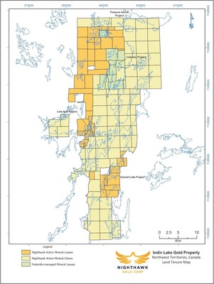 Figure 1. Indin Lake Gold Property - Land Tenure Map (CNW Group/Nighthawk Gold Corp.)
