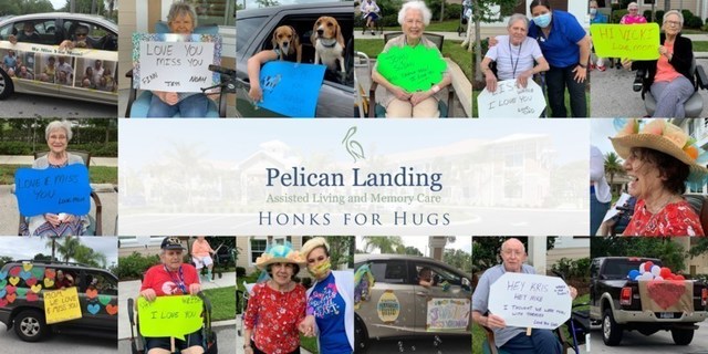 Honks and cheers brought joy and connection to the residents of Pelican Landing Assisted Living and Memory Care as dozens of family, friends and first responders cruised by the community to 'see' their loved ones  during the 'Honks for Hugs' parade in Sebastian, Florida.