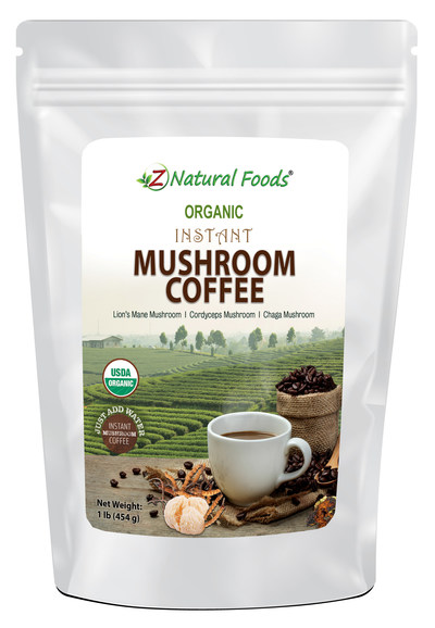 Organic Instant Mushroom Coffee is a blend of organic dark Columbian coffee, organic coconut milk, organic chaga, organic lion's mane and organic cordyceps mushrooms