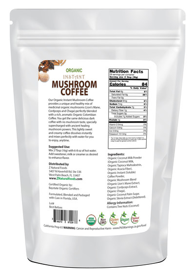 Z Natural Foods' announced their newest functional superfood beverage, Organic Instant Mushroom Coffee