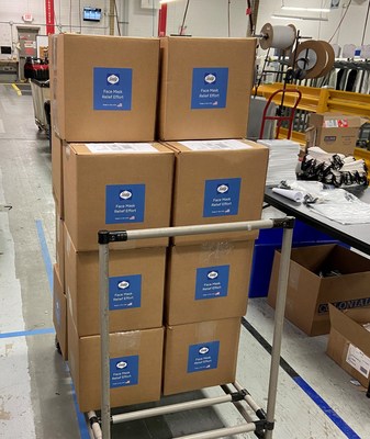 Boxes of face masks are prepared for shipping from Tempur Sealy's Medina, Ohio plant. TSI plants across the country and around the world are manufacturing products for the COVID-19 relief effort. Many of the face masks are being donated to charity.