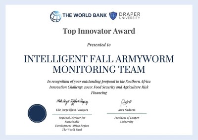 Tano Security and Taiwan's National Chung Hsing University, winner of the Top Innovator Prize of the World Bank's 2020 Agriculture Risk Innovation Challenge
