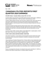 Canadian Utilities Reports First Quarter 2020 Earnings