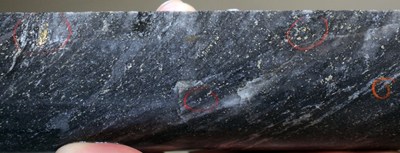 Figure 6: Image of gold mineralization from LP Fault drill hole BR-118.  Mineralization depicted in this image is from a selective interval and is not necessarily indicative of mineralization on the property. (CNW Group/Great Bear Resources Ltd.)