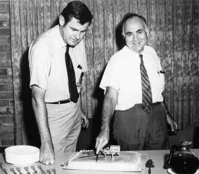 Ralph Shivers (left) and U-Haul co-founder L.S. "Sam" Shoen in 1970. Shivers served on the USS Craven, a Gridley-class destroyer, during and after WWII.
