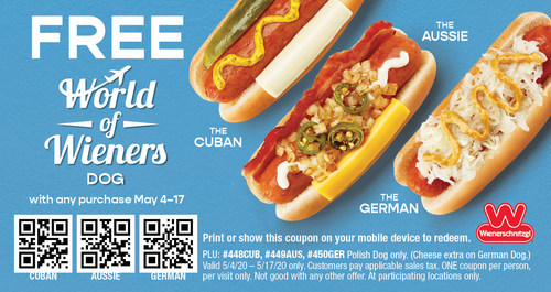 For a limited time, get one of Wienerschnitzel’s new internationally-inspired dogs FREE when you redeem coupon.