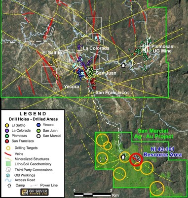 Figure 2: San Marcial Project – Location of Resource Area and Other Drill Targets (CNW Group/GR Silver Mining Ltd.)