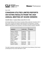 Canadian Utilities Limited Reports on Voting Results from the 2020 Annual Meeting of Share Owners