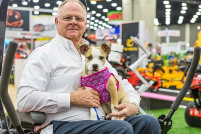 “Everyone is asking if GIE+EXPO is happening. What I can say is the show is expected go on,” says Kris Kiser, President of the Outdoor Power Equipment Institute, an international trade association representing manufacturers and suppliers of power equipment, small engines and battery power, utility and personal transport vehicles, and golf cars. Pictured: Kiser with Mulligan, the rescue dog he adopted at Lucky’s Mutt Madness at GIE+EXPO in 2019 and spokesdog of The TurfMutt Foundation.