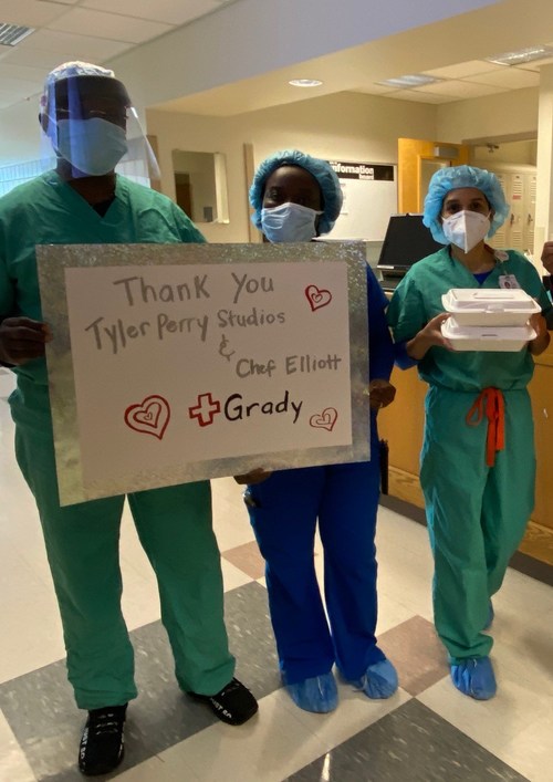 Grady frontline staff were excited to receive gourmet meals, courtesy of Tyler Perry Studios.
