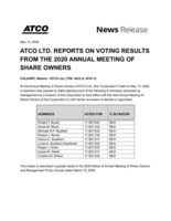 ATCO Ltd. Reports on Voting Results from the 2020 Annual Meeting of Share Owners (CNW Group/ATCO Ltd.)