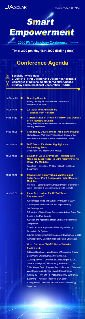 JA Solar ospiterà il 18 maggio un webinar con i principali esperti del fotovoltaico