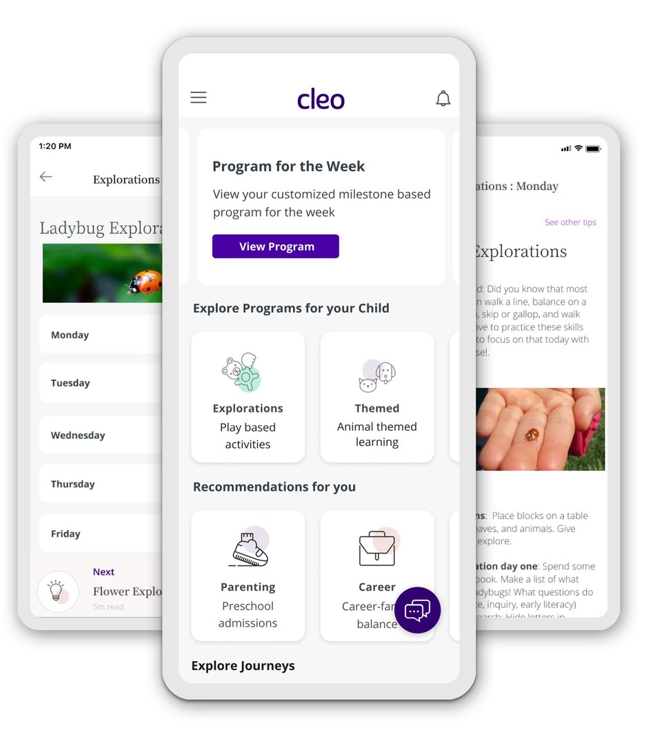 Cleo partnered with UrbanSitter to design a childcare solution, Cleo Care, built for working parents. Cleo partnered with UrbanSitter to design a childcare solution, Cleo Care, built for working parents.