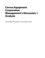 Cervus Q1 2020 Quarterly Report (CNW Group/Cervus Equipment Corporation)