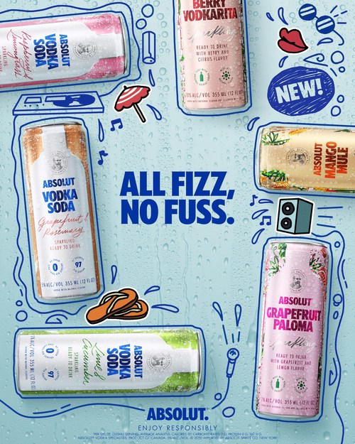 Absolut® introduces Absolut Vodka Sodas and Absolut Cocktails, a range of ready-to-drink sparkling sips made with Absolut Vodka and natural flavors.