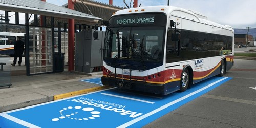 Momentum wirelessly-charged EV bus at Link Transit, Wenatchee, WA.