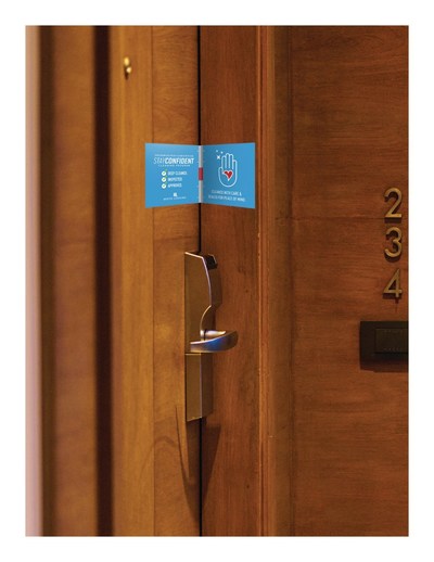 White Lodging’s StayConfident program includes a seal on the guest room door confirming that it has been deep cleaned, inspected and approved.