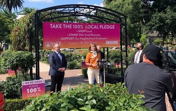 SAFE Credit Union President and CEO Dave Roughton and Inside Sacramento Publisher Cecily Hastings discuss the 100% Local Pledge Tuesday, May 19, 2020, in Sacramento.