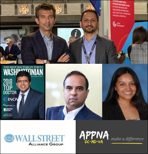 From Top left: Aadil Zaman and Syed Nishat, Senior Partners at Wall Street Alliance Group; Dr. Habib Chotani, Chair Social Welfare; Dr. Tayyib Rana, Past President and Dr. Samia Piracha, President of APPNA DMV