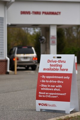 A COVID-19 testing site at a nearby CVS Pharmacy drive-thru, part of the company's plans to operate up to 1,000 test sites around the country by the end of May. (PRNewsfoto/CVS Health)
