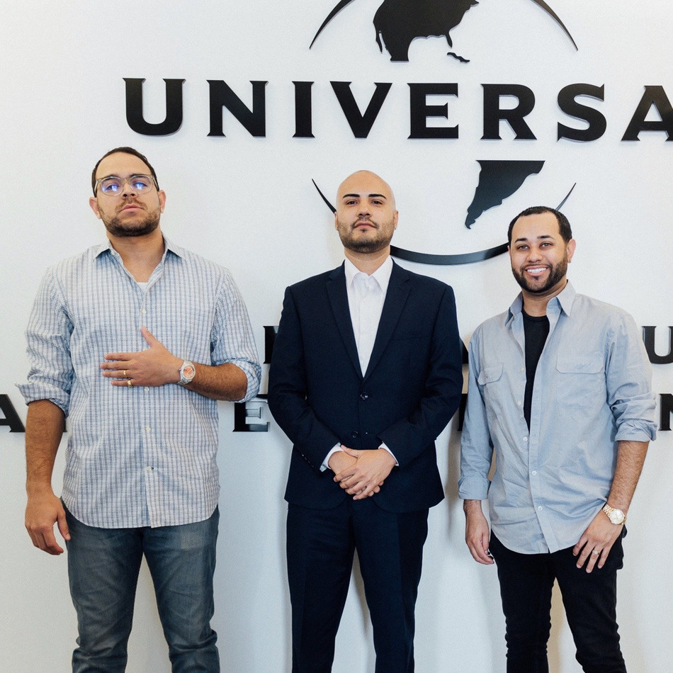 MPM Productions co-founders Eric O'Connor, Luis Arellano, and Dimitri Hurt pose for a picture at the Universal Latin offices in Hollywood, CA.