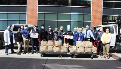 Healthcare workers from New Brunswick-based Robert Wood Johnson University Hospital receive 1,500 meals from Jersey Mike’s Subs at Rutgers University, courtesy of Whippany-based Suburban Propane.