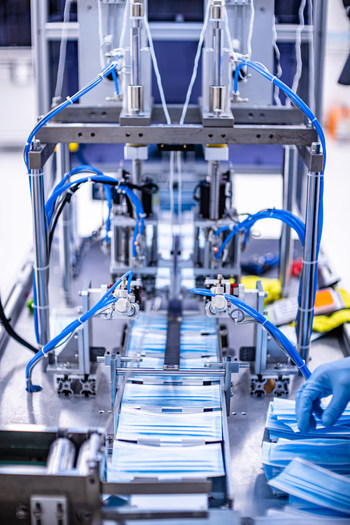 USA-Made Medical Masks roll off the automated assembly line in Austin, TX
