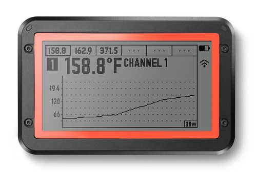 The large, multi-view graphing LCD screen is capable of showing data from all probe ports at once. New side buttons allow users to toggle displays on the unit. The case is weather resistant and provides greater durability for outdoor use.