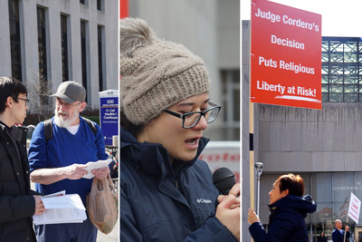 Right To Believe activists gather in front of the Washington DC Superior Court to protest Judge Laura Cordero's unconstitutional rulings (PRNewsfoto/Right To Believe)