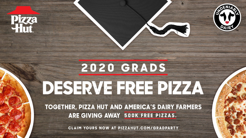 Pizza Hut and America’s dairy farmers have teamed up to celebrate the High School Class of 2020 by giving away 500,000 free pizzas to graduates and their families – because nothing makes a party better than pizza!