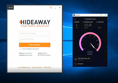 HideAway speed test vs Express VPN