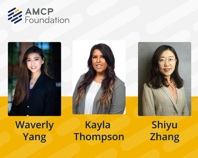 Winners of AMCP Foundation 2020 Best Poster Awards, from left, Waverly Yang, Kayla Thompson, and Shiyu Zhang.