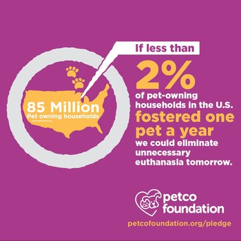 If less than 2% of pet-owning households in the U.S. fostered one pet a year, we could eliminate unnecessary euthanasia. (PRNewsfoto/Petco Foundation)