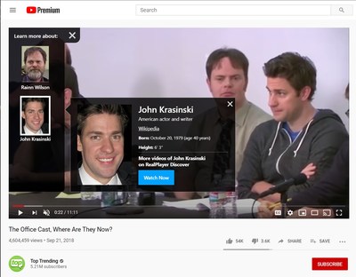 StarSearch by Real web extension_example of Who's That bio card of celebrity John Krasinski in The Office.