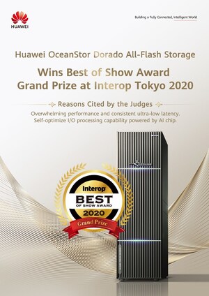 Le stockage OceanStor Dorado All-Flash de Huawei remporte le prix Best of Show lors de l'Interop Tokyo 2020