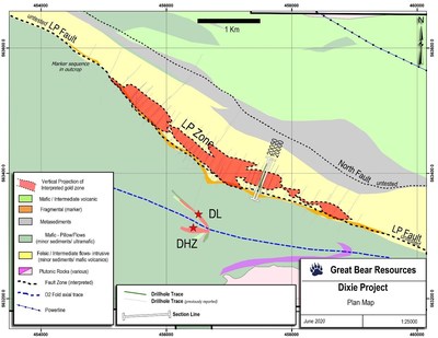 Figure 1: Location of drill sections provided as figures in this release. (CNW Group/Great Bear Resources Ltd.)
