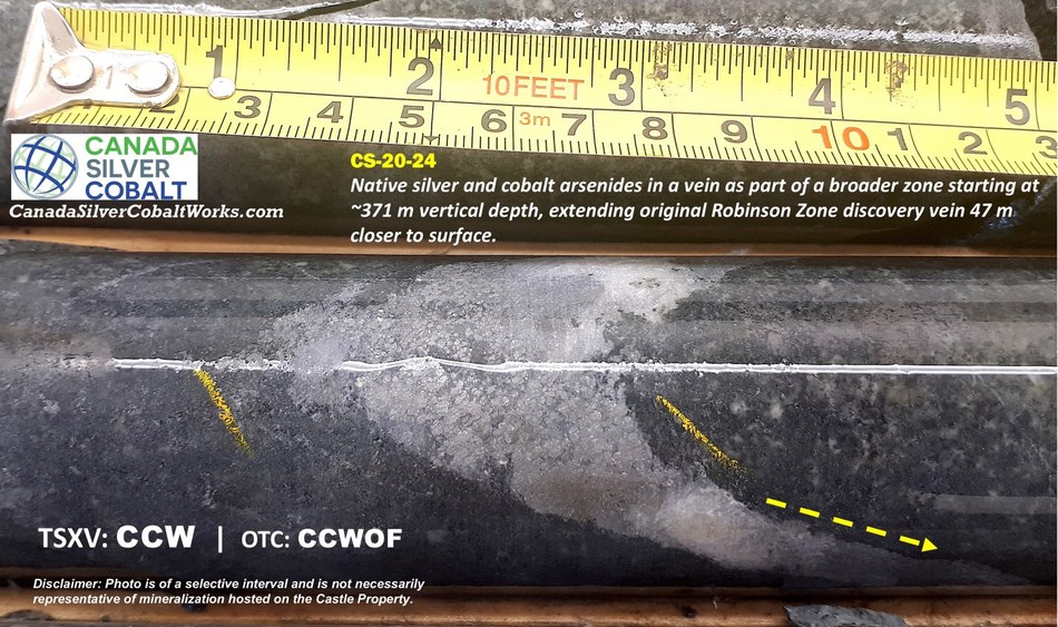 Robinson Zone Drill Core Photo – CS-20-24 (Figure 2) (CNW Group/Canada Silver Cobalt Works Inc.)