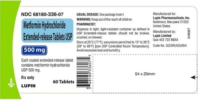 Product label-Metformin Hydrochloride ER Tabs USP 500 mg - NDC 68180-336-07