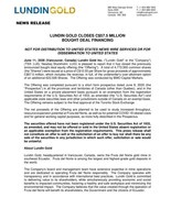 Lundin Gold Closes C$57.5 Million Bought Deal Financing (CNW Group/Lundin Gold Inc.)
