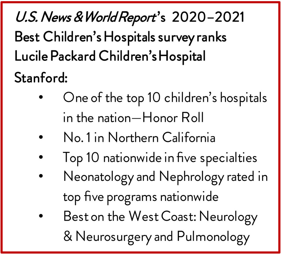 Lucile Packard Children's Hospital Stanford Named as a Top 10 Children