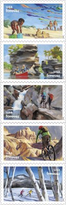The Postal Service celebrates the majesty of America with the issuance of the Enjoy the Great Outdoors Forever stamps.