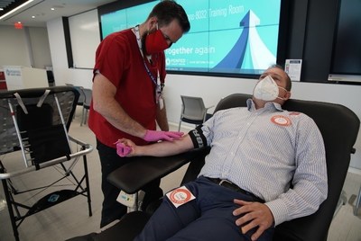 PenFed Credit Union President/CEO and PenFed Foundation CEO James Schenck donates blood as part of a corporate-sponsored blood drive at PenFed corporate headquarters in Tysons, Va., Friday, June 12.