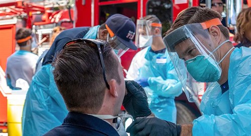 As part of the SEARCH study, San Diego fire fighters are screened for SARS-CoV-2, the virus that causes COVID-19. Learn more at searchcovid.info.