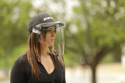 The BAUER Integrated Cap Shield attaches to the brim of a baseball hat or can be worn separately. It is designed to provide protection that stretches from the forehead to chin, offering important eye, nose and mouth splash coverage.