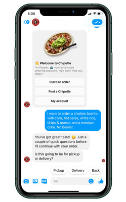 Beginning June 22, guests can order on Facebook Messenger by visiting Facebook.com/chipotle or the Chipotle page on the Facebook app and selecting the “Message Us” option.