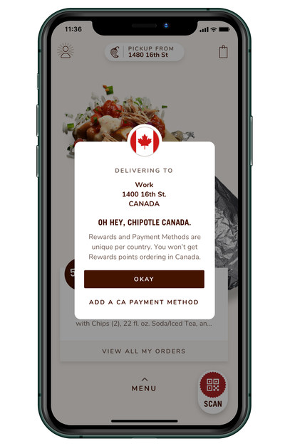 Guests in Canada can now order their favorite Chipotle meals via Chipotle.ca or the Chipotle app.