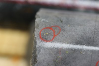 Figure 4: Visible gold mineralization from the new Arrow zone in drill hole REG-002.  Images are of selected core intervals and are not representative of all mineralization on the property. (CNW Group/Great Bear Resources Ltd.)